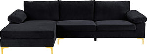 Modern Sectional Sofa L Shaped Velvet with Extra Wide Chaise - EK CHIC HOME