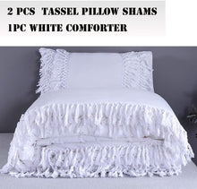 Load image into Gallery viewer, White Ruffle Tassel Comforter Set Queen Size,100% Washed Cotton Boho - EK CHIC HOME