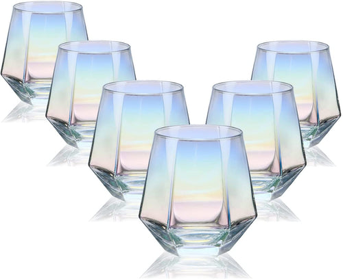 Stemless Wine Glass Set Of 4(10 Oz),Iridescent Glassware For Gift , - EK CHIC HOME