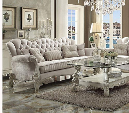 French Ivory Velvet High Back Living Room Furniture 2pc Sofa & Loveseat Traditional - EK CHIC HOME