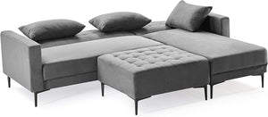 Convertible L Shape Upholstered Sectional Sofa with Ottoman/Chaise  (Grey) - EK CHIC HOME