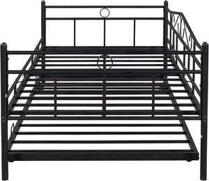 Metal Daybed with Trundle Vintage Twin Size Guest Day Bed with A Trundle - EK CHIC HOME