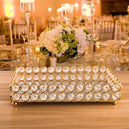 Crystal Beads Rectangle Mirrored Decorative Tray (Gold) - EK CHIC HOME