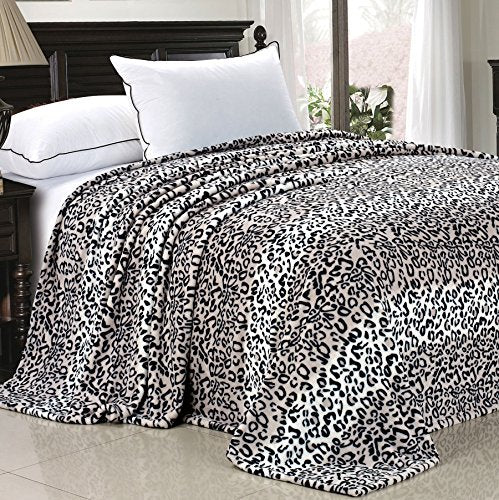 Light Weight Animal Safari Style Black White Leopard Printed Flannel Fleece Blanket (Queen) - EK CHIC HOME