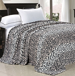 Light Weight Animal Safari Style Black White Leopard Printed Flannel Fleece Blanket (Queen) - EK CHIC HOME