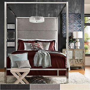 Evie Chrome Metal Canopy Bed with Linen Panel - EK CHIC HOME