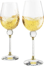Load image into Gallery viewer, Rhinestone Studded Wine Glasses 16 Ounces Set of 2 Wine Savant, Gold and Laser Cut Sparkling Wine Wedding Glasses, Elegant Crystal - For Everyday, Weddings, Parties - EK CHIC HOME