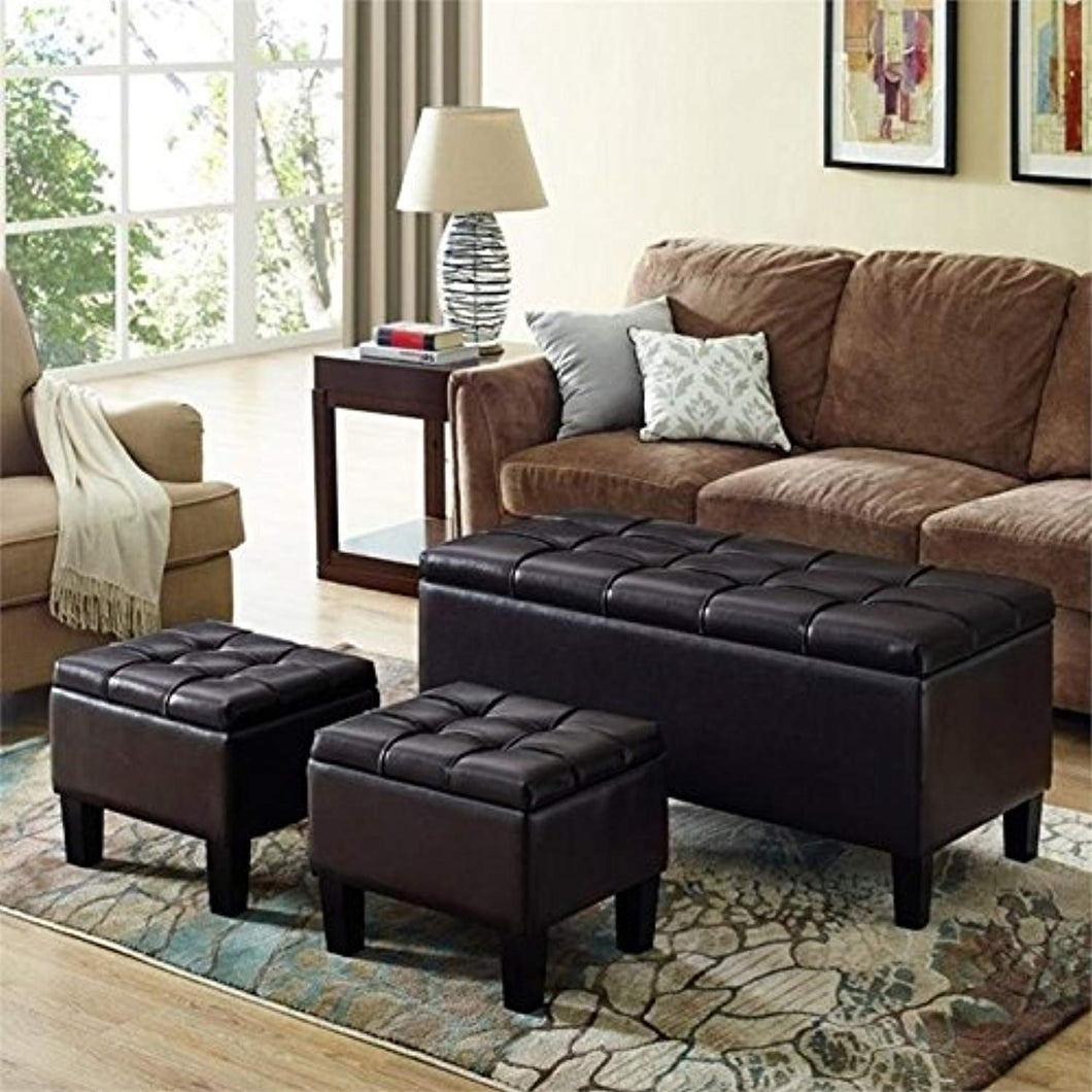 CHIC Designs Faux Leather 3 Piece Storage Ottoman in Brown - EK CHIC HOME