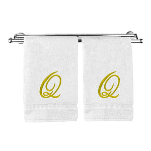 Monogrammed Hand Towel, Personalized Gift, 16 x 30 Inches - Set of 2 - Gold Embroidered Towel - EK CHIC HOME