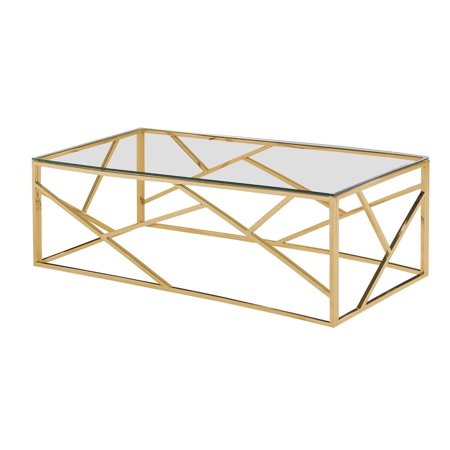 Glass Top Angled Gold Frame Coffee Table - EK CHIC HOME