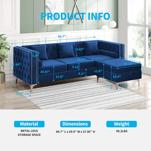 Convertible Sectional Sofa Couch with Storage Ottoman, 3 Pcs - EK CHIC HOME