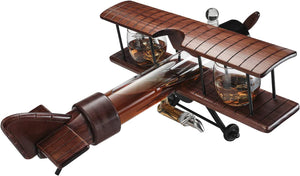 Whiskey & Wine Decanter Airplane Set and Glasses Antique Wood Airplane - EK CHIC HOME