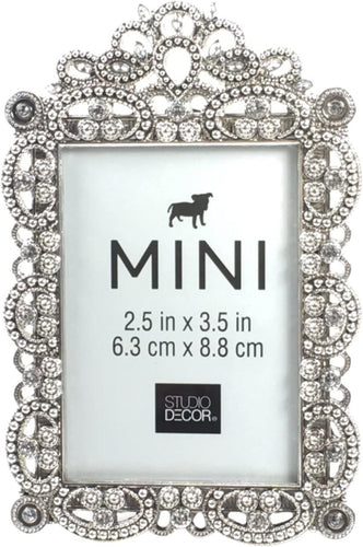 Bejeweled Silver Tone Metal Mini Picture Frame, 2.5