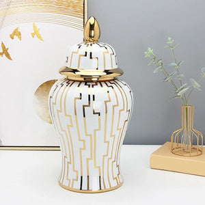 Classical Flower Vase Temple Jar Storage Jar Gold 17x17x37cm - EK CHIC HOME