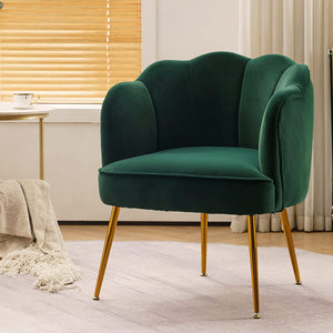 Velvet Accent Chair, Comfy Tufted Upholstered Armchair with Petal Back - EK CHIC HOME