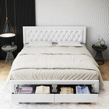 Load image into Gallery viewer, Queen Bed Frame with 2 Storage Drawers, Leather Upholstered - EK CHIC HOME