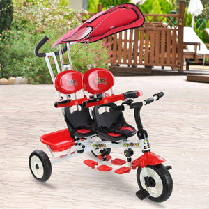 4 in 1 Twins Kids Trike Baby Toddler Tricycle Safety Double Rotatable Seat w/Basket - EK CHIC HOME
