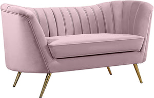 Velvet Upholstered Loveseat with Deep Channel Tufting and Rich Gold Stainless Steel Legs - EK CHIC HOME