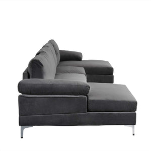 Large Velvet Fabric U-Shape Sectional Sofa, Ash - EK CHIC HOME