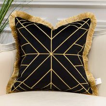 Load image into Gallery viewer, Navy Blue Gold Striped Cushion Cases Luxury European Throw Pillow Covers - EK CHIC HOME