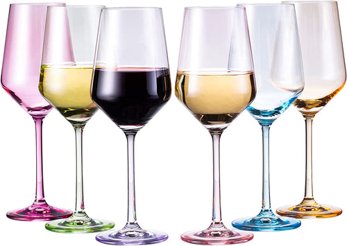Colored Wine Glass Set, Large 12 oz Glasses Set of 6, Unique Italian Style - EK CHIC HOME