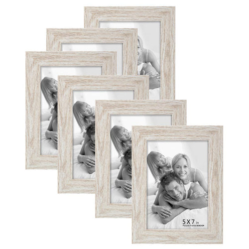 6 pack 5x7 Picture Frame Wood White Woodgrain Photo Frames 5x7 (6 pack) - EK CHIC HOME