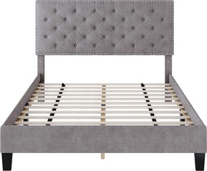 Full Size Bed Frame, Modern Upholstered Platform Bed (Grey, Full) - EK CHIC HOME