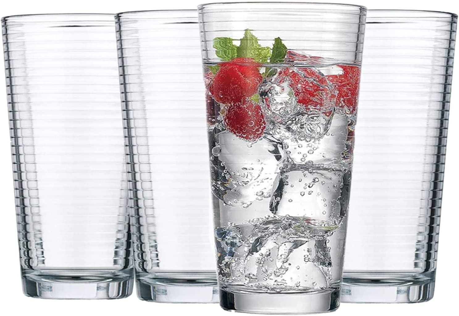 17 Ounces Cooler Glasses, Set of 4 Ribbed Highball Glasses
