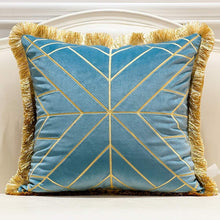 Load image into Gallery viewer, Navy Blue Gold Striped Cushion Cases Luxury European Throw Pillow Covers - EK CHIC HOME