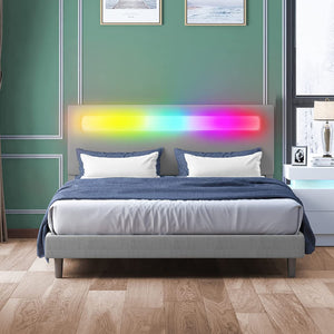 Platform Bed Frame with Smart RGB LED Light Bar, Queen Size - EK CHIC HOME