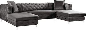 CHIC Furniture Grey-Sectional 3 Piece Gail Velvet Sectional Grey - EK CHIC HOME