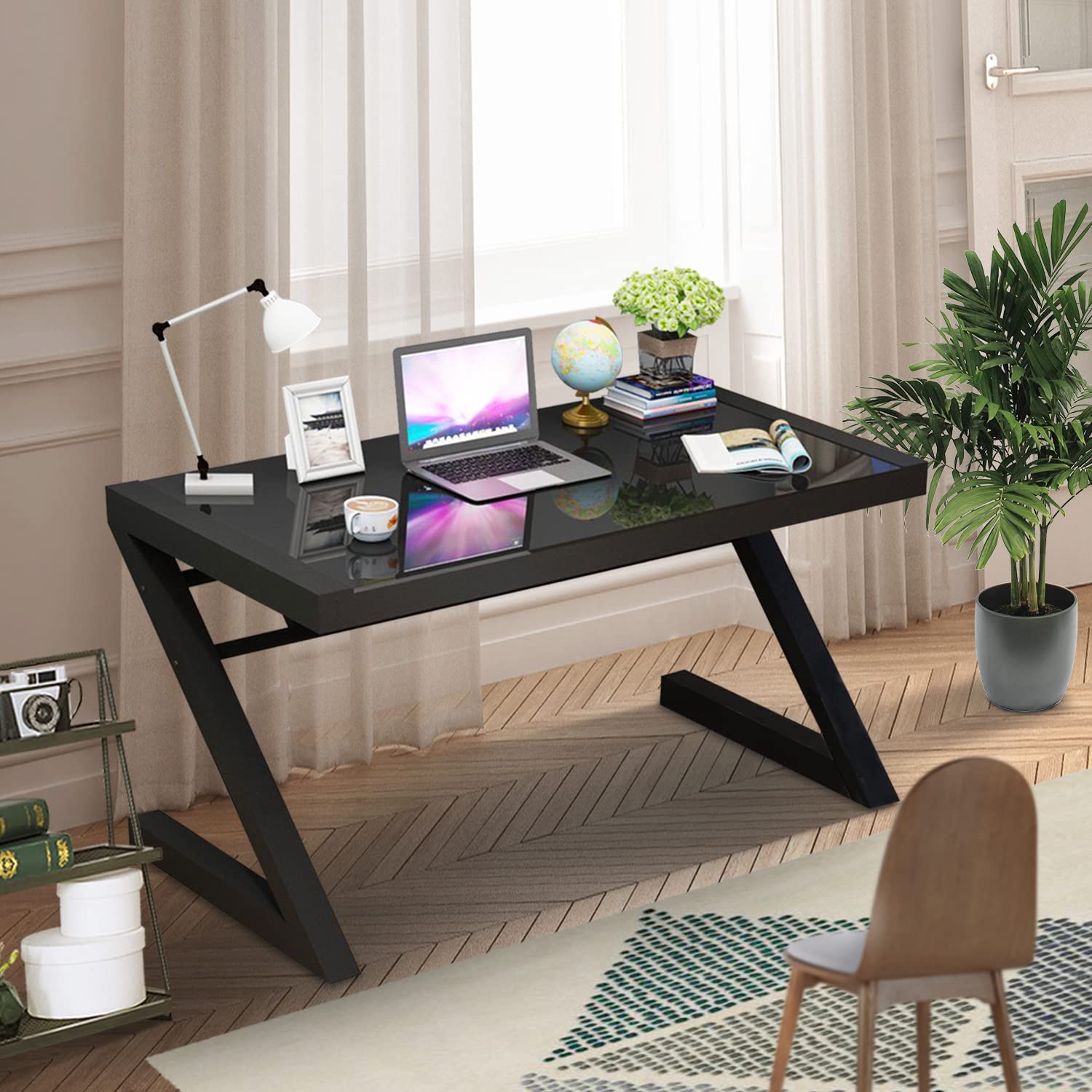 Z Type Computer Table Z Shape Computer Desk Modern Tempered Glass