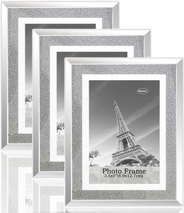 Sparkle Crystal Silver Mirror Glass Photo Frame 11x14 inch  2 Piece Pack . - EK CHIC HOME
