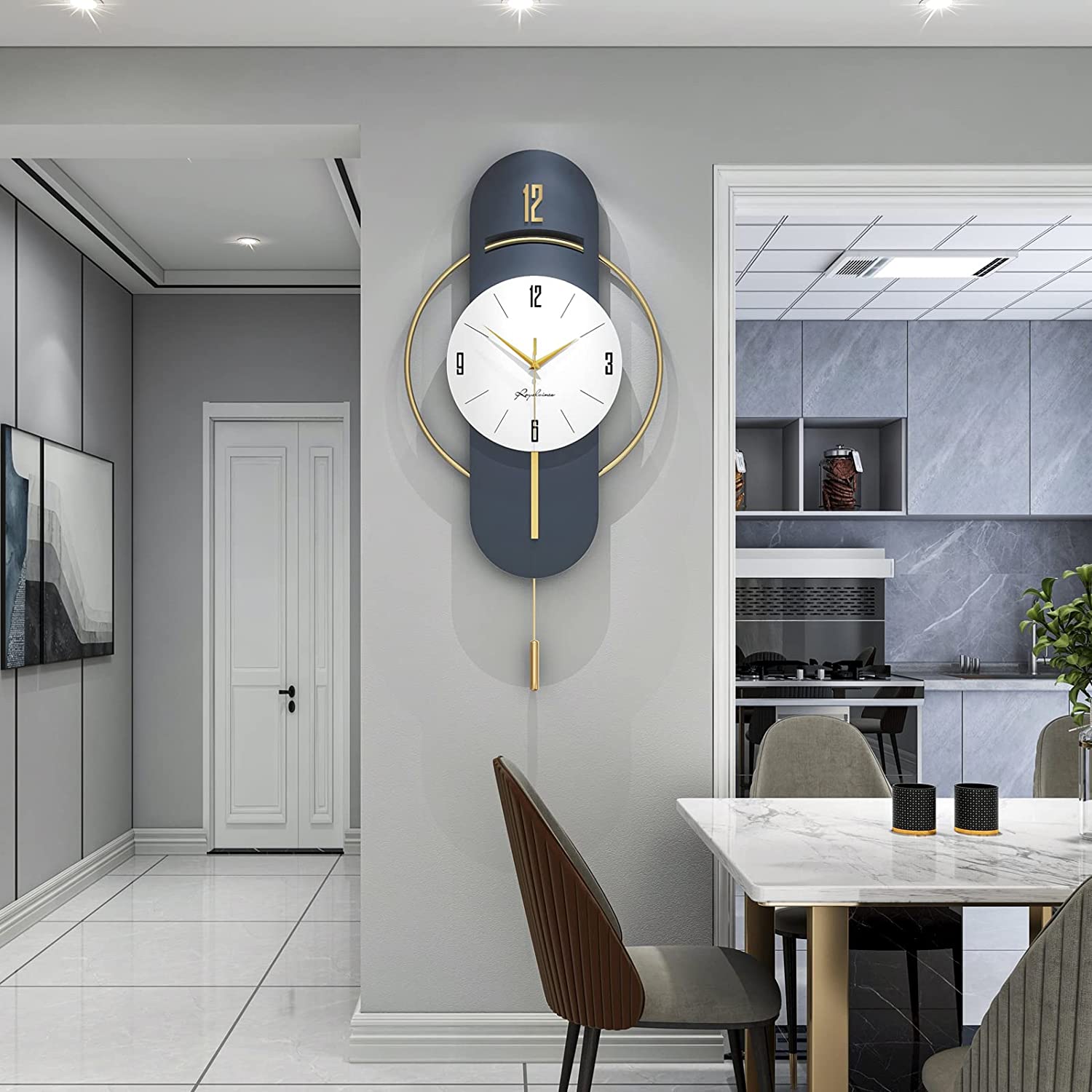 Modern Decorative Aluminum Round Wall Clock For Living Room, Kitchen,  Dining Room, Silver