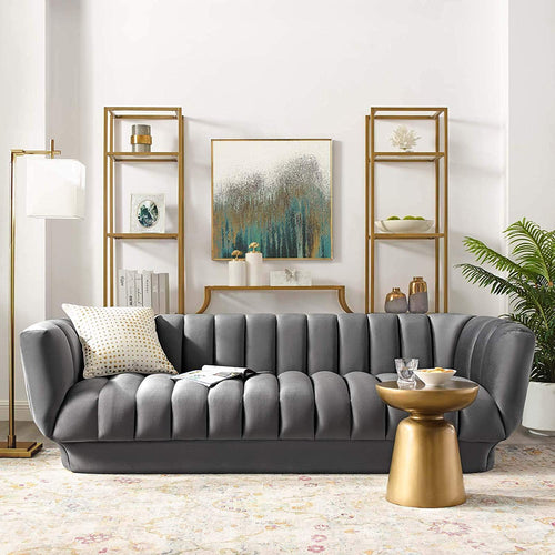 Entertain Vertical Channel Tufted Performance Velvet Sofa Couch - EK CHIC HOME