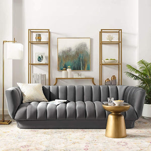Vertical Channel Tufted Performance Velvet Sofa Couch in Dusty Rose - EK CHIC HOME