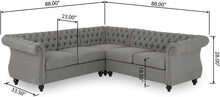 Load image into Gallery viewer, 5 Seater Fabric Tufted Chesterfield Sectional, Dark Gray - EK CHIC HOME