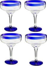 Load image into Gallery viewer, Set of 4 Large 16oz, Cobalt Blue Rim Line, Luxury Margarita &amp; Cocktail Glasses - EK CHIC HOME