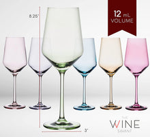 Load image into Gallery viewer, Colored Wine Glass Set, Large 12 oz Glasses Set of 6, Unique Italian Style - EK CHIC HOME