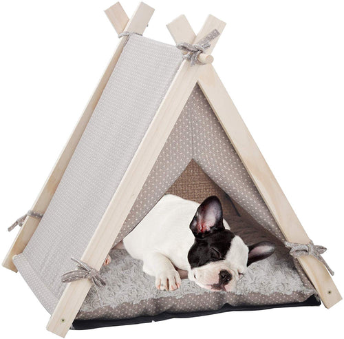 Portable Pet Canopy Teepee Indian Tent Bed for Little Dogs and Cats with a Soft Cushion - EK CHIC HOME