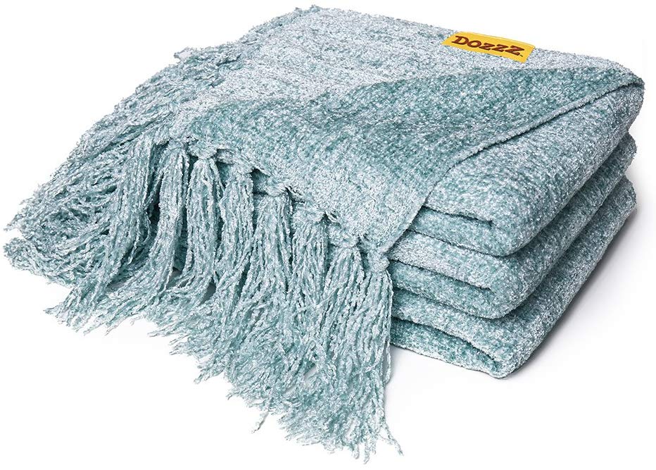 Fluffy Knitted Throw Blanket with Decorative Fringe for Home Décor - EK CHIC HOME