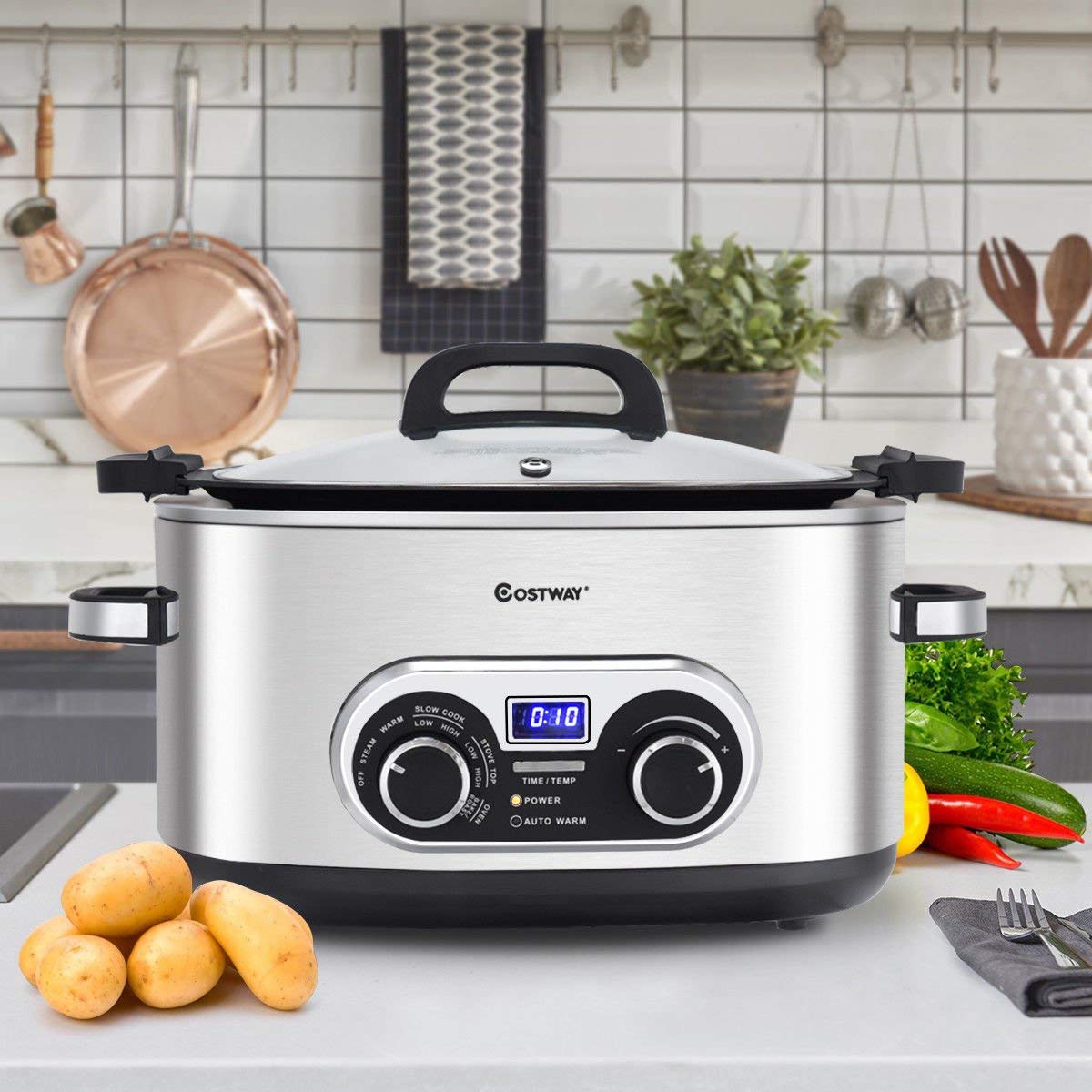 8 in 1 Multi Cooker Programmable Multiple Cooking Options w/ Non-stick