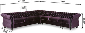 7 Seater Velvet Tufted Chesterfield Sectional BlackBerry - EK CHIC HOME