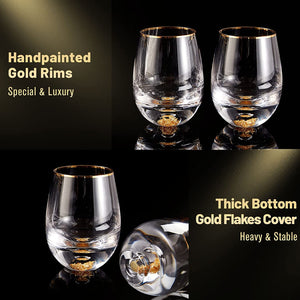 Stemless Wine Glasses Set of 4 (14oz), Crystal  with 24K Gold Leaf Flakes - EK CHIC HOME
