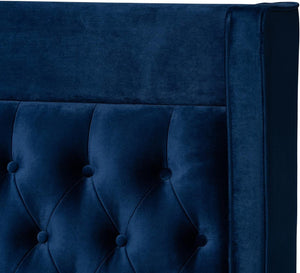 Modern and Contemporary Navy Blue Velvet Fabric Upholstered Queen Size - EK CHIC HOME