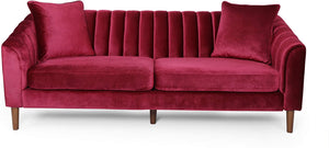 Contemporary Velvet 3 Seater Sofa, Wine - EK CHIC HOME