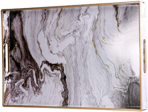 Decorative Tray, Marbling Plastic Tray with Handles - EK CHIC HOME