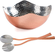 Load image into Gallery viewer, Salad Bowl with Servers - 3 Pc Set - Hammered Copper - EK CHIC HOME