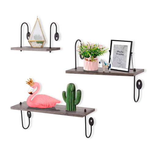 Floating Shelves Wall Mounted Set of 3 - Rustic Wall Shelves- Weathered Grey - EK CHIC HOME