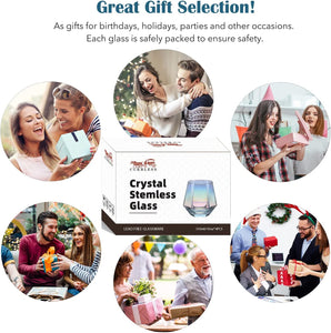 Stemless Wine Glass Set Of 4(10 Oz),Iridescent Glassware For Gift , - EK CHIC HOME